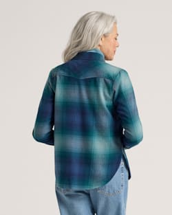 ALTERNATE VIEW OF PLAID COTTON FLANNEL RELAXED SHIRT IN TEAL OMBRE image number 2