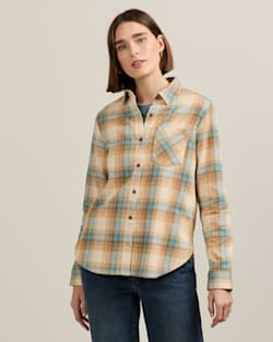 ALTERNATE VIEW OF WOMEN'S PLAID COTTON FLANNEL RELAXED SHIRT IN IVORY MULTI PLAID image number 4