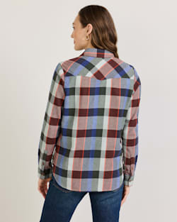 ALTERNATE VIEW OF WOMEN'S PLAID COTTON FLANNEL RELAXED SHIRT IN BLUE/RED MULTI PLAID image number 2
