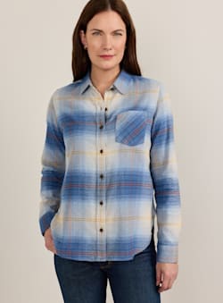 ALTERNATE VIEW OF WOMEN'S PLAID COTTON FLANNEL RELAXED SHIRT IN LIGHT BLUE OMBRE image number 2