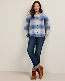 ALTERNATE VIEW OF WOMEN'S PLAID COTTON FLANNEL RELAXED SHIRT IN LIGHT BLUE OMBRE image number 5
