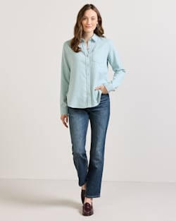 ALTERNATE VIEW OF WOMEN'S COTTON FLANNEL RELAXED SHIRT IN SEA BLUE image number 2