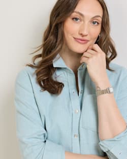ALTERNATE VIEW OF WOMEN'S COTTON FLANNEL RELAXED SHIRT IN SEA BLUE image number 3