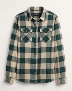 PLAID COTTON FLANNEL WESTERN SHIRT IN TAN/EVERGREEN PLAID image number 1