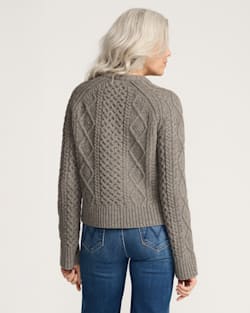 ALTERNATE VIEW OF WOMEN'S FISHERMAN WOOL SWEATER IN STONE HEATHER image number 2