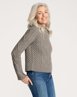 ALTERNATE VIEW OF WOMEN'S FISHERMAN WOOL SWEATER IN STONE HEATHER image number 3