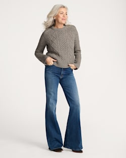 ALTERNATE VIEW OF WOMEN'S FISHERMAN WOOL SWEATER IN STONE HEATHER image number 5