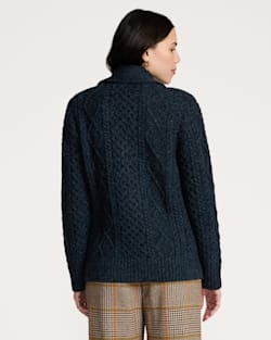 ALTERNATE VIEW OF WOMEN'S FISHERMAN WOOL CARDIGAN IN INDIGO HEATHER image number 2