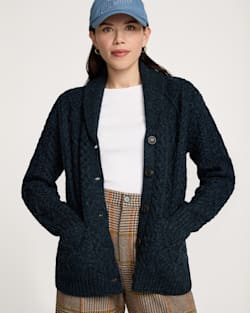 ALTERNATE VIEW OF WOMEN'S FISHERMAN WOOL CARDIGAN IN INDIGO HEATHER image number 5