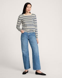 ALTERNATE VIEW OF WOMEN'S LONG-SLEEVE STRIPE DESCHUTES TEE IN BLUE STRIPE image number 4