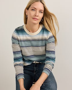 WOMEN'S LONG-SLEEVE STRIPE DESCHUTES TEE IN TEAL/BLUE STRIPE image number 1