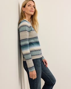 ALTERNATE VIEW OF WOMEN'S LONG-SLEEVE STRIPE DESCHUTES TEE IN TEAL/BLUE STRIPE image number 2