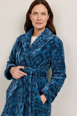 WOMEN'S BLUE RIDGE COTTON TERRY VELOUR BATHROBE IN BLUE MULTI image number 5