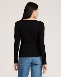 ALTERNATE VIEW OF PIMA COTTON FAUX WRAP TOP IN BLACK image number 2