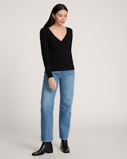 ALTERNATE VIEW OF PIMA COTTON FAUX WRAP TOP IN BLACK image number 4