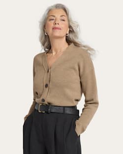 WOMEN'S RELAXED MERINO CARDIGAN IN TAN image number 1