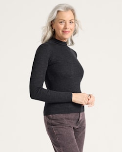 ALTERNATE VIEW OF WOMEN'S RIB MERINO MOCKNECK IN BLACK HEATHER image number 3
