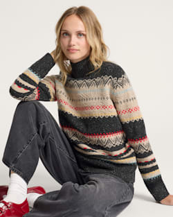 WOMEN'S FAIR ISLE MERINO TURTLENECK IN BLACK MULTI image number 1