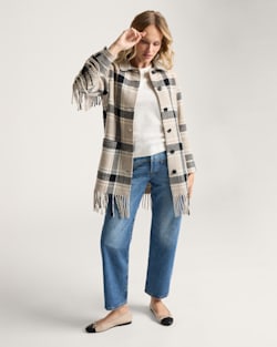 ALTERNATE VIEW OF WOMEN'S PLAID JOLENE WOOL FRINGED JACKET IN TAN/BLACK MULTI image number 5