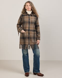 ALTERNATE VIEW OF WOMEN'S PLAID JOLENE WOOL FRINGED JACKET IN TAUPE/CHARCOAL image number 2
