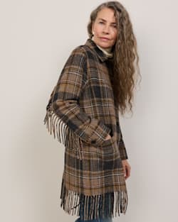 ALTERNATE VIEW OF WOMEN'S PLAID JOLENE WOOL FRINGED JACKET IN TAUPE/CHARCOAL image number 3
