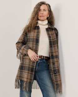 ALTERNATE VIEW OF WOMEN'S PLAID JOLENE WOOL FRINGED JACKET IN TAUPE/CHARCOAL image number 6