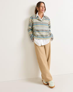 WOMEN'S DOUBLESOFT HALF-SNAP PULLOVER IN TEAL MULTI STRIPE image number 1