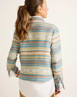 ALTERNATE VIEW OF WOMEN'S DOUBLESOFT HALF-SNAP PULLOVER IN TEAL MULTI STRIPE image number 2
