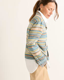 ALTERNATE VIEW OF WOMEN'S DOUBLESOFT HALF-SNAP PULLOVER IN TEAL MULTI STRIPE image number 3