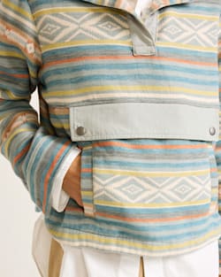 ALTERNATE VIEW OF WOMEN'S DOUBLESOFT HALF-SNAP PULLOVER IN TEAL MULTI STRIPE image number 4