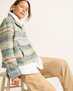 ALTERNATE VIEW OF WOMEN'S DOUBLESOFT HALF-SNAP PULLOVER IN TEAL MULTI STRIPE image number 6