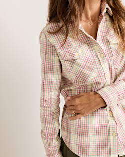 ALTERNATE VIEW OF WOMEN'S RILEY PLAID FLANNEL SHIRT IN IVORY MULTI PLAID image number 5