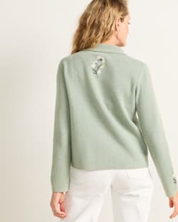 ALTERNATE VIEW OF WOMEN'S FLORAL SOUVENIR CARDIGAN IN SEAFOAM HEATHER image number 2