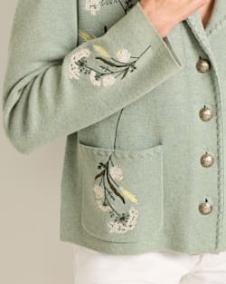 ALTERNATE VIEW OF WOMEN'S FLORAL SOUVENIR CARDIGAN IN SEAFOAM HEATHER image number 5