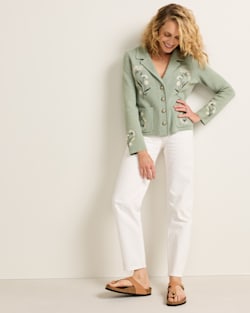 ALTERNATE VIEW OF WOMEN'S FLORAL SOUVENIR CARDIGAN IN SEAFOAM HEATHER image number 6