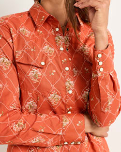 ALTERNATE VIEW OF WOMEN'S COWGIRL LATTICE GAMBLER SHIRT DRESS IN ADOBE image number 4