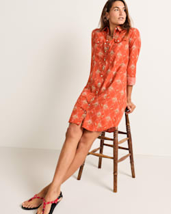 ALTERNATE VIEW OF WOMEN'S COWGIRL LATTICE GAMBLER SHIRT DRESS IN ADOBE image number 6