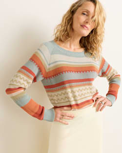WOMEN'S RAGLAN COTTON SWEATER IN RUST/BLUE MULTI image number 1