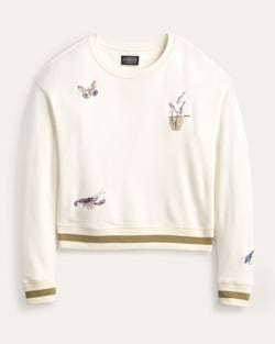 WOMEN'S LAKESIDE EMBROIDERED FRENCH TERRY PULLOVER IN IVORY image number 1