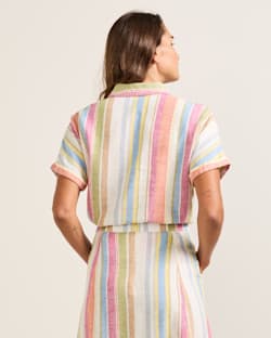 ALTERNATE VIEW OF WOMEN'S SHORT-SLEEVE STRIPE LINEN SHIRT IN IVORY MULTI STRIPE image number 2