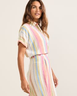 ALTERNATE VIEW OF WOMEN'S SHORT-SLEEVE STRIPE LINEN SHIRT IN IVORY MULTI STRIPE image number 3