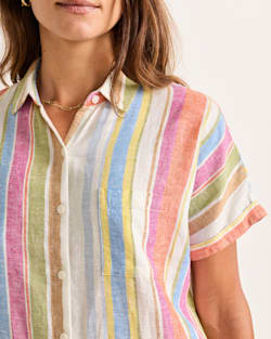 ALTERNATE VIEW OF WOMEN'S SHORT-SLEEVE STRIPE LINEN SHIRT IN IVORY MULTI STRIPE image number 4