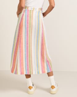 ALTERNATE VIEW OF WOMEN'S STRIPE LINEN MIDI SKIRT IN IVORY MULTI STRIPE image number 3