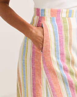 ALTERNATE VIEW OF WOMEN'S STRIPE LINEN MIDI SKIRT IN IVORY MULTI STRIPE image number 4
