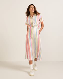 ALTERNATE VIEW OF WOMEN'S STRIPE LINEN MIDI SKIRT IN IVORY MULTI STRIPE image number 5