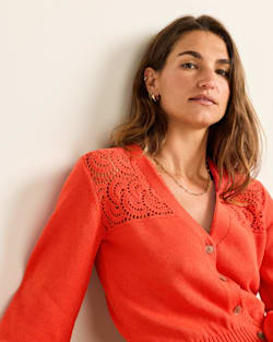 WOMEN'S CROCHET COTTON CARDIGAN IN POPPY image number 1