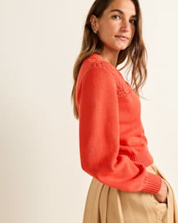 ALTERNATE VIEW OF WOMEN'S CROCHET COTTON CARDIGAN IN POPPY image number 3