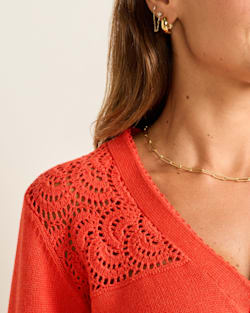 ALTERNATE VIEW OF WOMEN'S CROCHET COTTON CARDIGAN IN POPPY image number 4