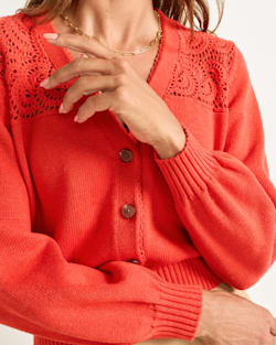 ALTERNATE VIEW OF WOMEN'S CROCHET COTTON CARDIGAN IN POPPY image number 5