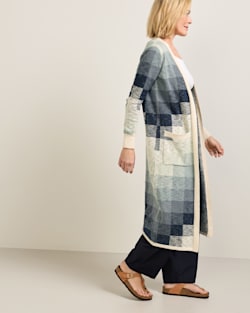 ALTERNATE VIEW OF WOMEN'S COTTON DUSTER CARDIGAN IN NAVY/IVORY MULTI image number 3